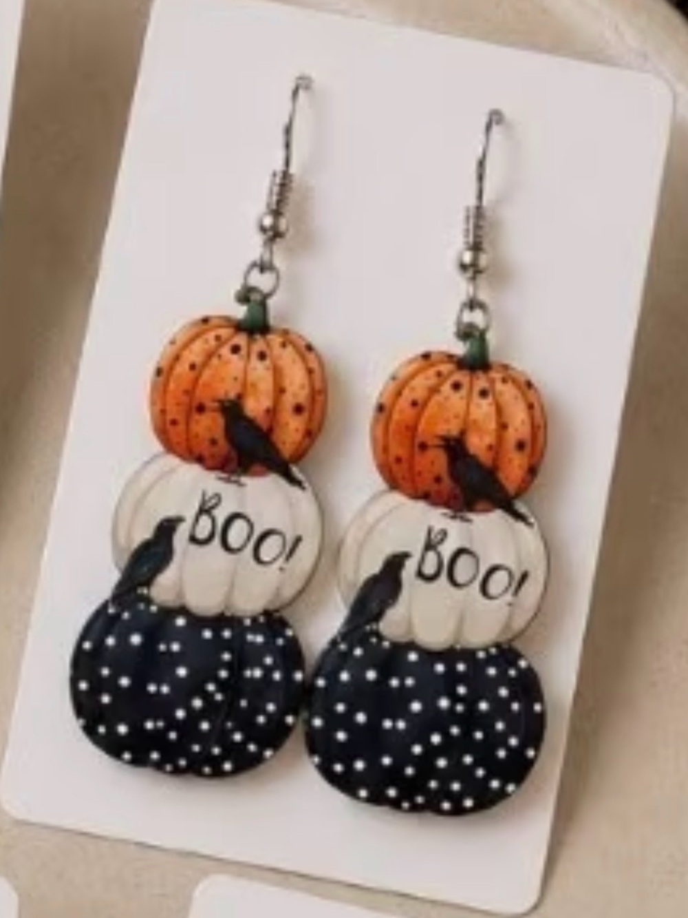 Halloween Pumpkin Stack Earrings - Orange, White & Black